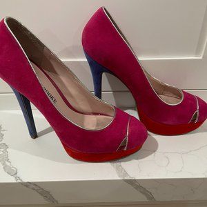 Audrey Brooke MultiColor Hot Pink Suede Heels- Size 6B